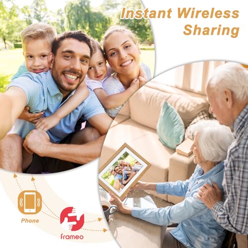 Digital Photo Frame WiFi Oak Wood Frame, Frameo Digital Picture Frame 10.1 Inch, 32GB Memory, 1280 * 800 HD IPS Touchscreen, Auto-Rotate, Share Photos Videos via Frameo APP, Gifts for Women/Men