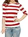 Allegra K Women's Slim Fit Elbow Sleeve Striped Boat Neck T-Shirt X-Large Red