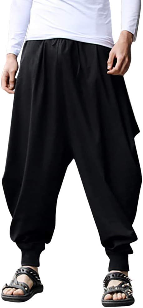 Houshelp Men's Cotton and Harem Pants Cotton Harem Yoga Baggy Pants Hippie Gypsy Aladdin Casual Drawstring Loose