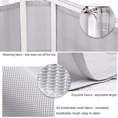 Baby Crib Bumper, Adjustable Soft Crib Bumper Pads Full Protection, Fits Standard and Other Cribs,Safe Crib Padding Protector, Machine Washable Padded Crib Liner (Grey) - Thumbnail 5