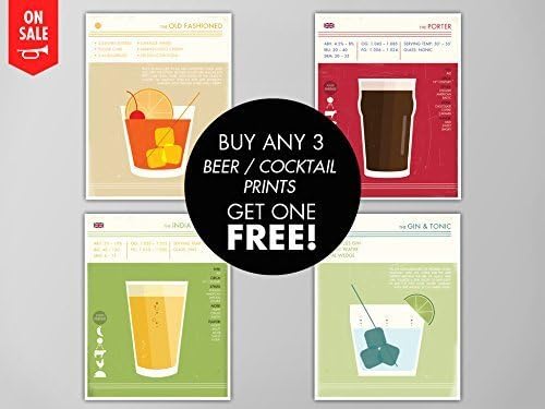Cocktail Posters Buy 3 Get 1 Free, Cocktail Print Sale, BOGO Sale, Cocktail Art Prints, Cocktail Posters, Bar Art, Beer Cocktail Print Set