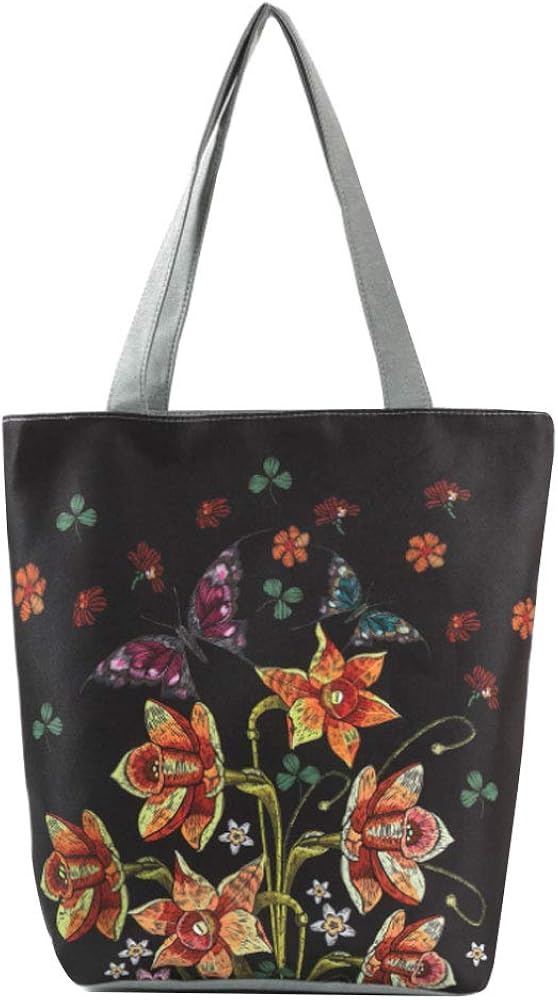 LA HAUTE Canvas Tote Bags Lovely Flower Print Summer Beach Handbags Shoulder Bags Large Shopping Bags (Color13)