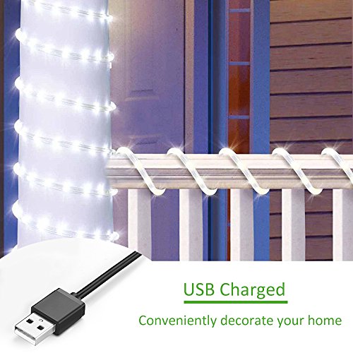 Ustellar 66ft 200 LED Rope Lights, IP65 Waterproof USB 5V String Lights, Outdoor Fairy Lighting for DIY Wedding, Party, Garden, Yard, Corridor, Christmas Decorations, Cool White