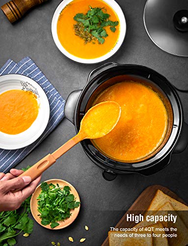 Slow Cooker 4 Quart Manual Slow Cooker with 3 Adjustable Temp Settings, Dishwasher-safe Stoneware Pot and Tempered Glass Lid, Suitable for 1-4 People, Stainless Steel, TIBEK