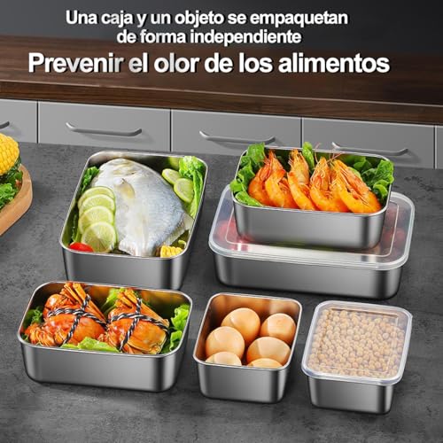 OCEBEEC Contenedores para Alimentos, 3pz Caja de Almacenamiento de Alimentos de Acero Inoxidable, Organización y Almacenamiento de Cocina (3pz Grande)