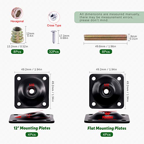 Keadic 8 Sets 2 Types Heavy Duty Leg Mounting Plates Kit, M8 Furniture