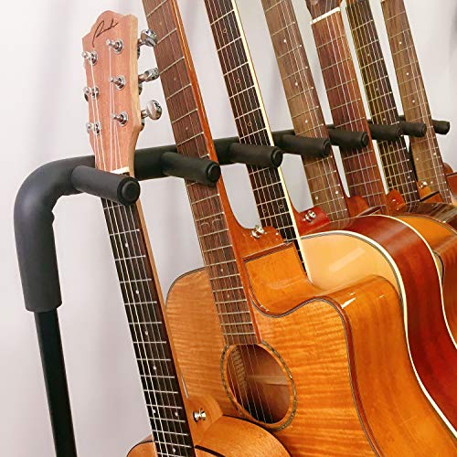 Ranch 7-Piece Guitar Rack - Multi Holder Stand for Electric Acoustic Guitars Bass Padded-Foam Rails- Black