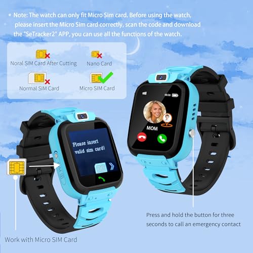 EUNICECG Reloj Inteligente Niño con GPS Localizador Despertador Juego Llamadas IP68 Impermeable Modelo de Aula SOS - Digital Smartwatch para Niños Adolescentes Reloj niña Cumpleaños Regalos