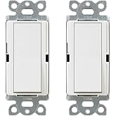 Lutron Claro On/Off Switch 15-Amp, Single-Pole, CA-1PS-WH-2, White, 2 Pack