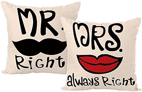 Set of 2 Jahosin Throw Pillow Covers 18 X 18 Inches ,Decorative Couple-Love Cushion Case (Mr and Mrs Right)