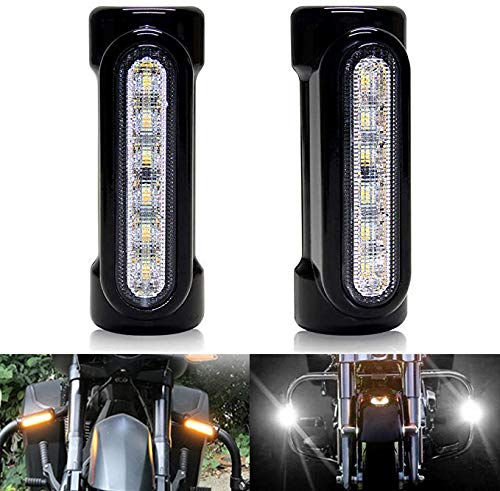 Motorcycle Highway Bar Switchback Driving Lights DRL Turn Signal White Amber LED Lamp for 1-1/4 inch Harley Davidson Touring Bikes Dyna Victory Touring Bikes Crash Bars (Black)