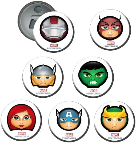 Marvel Heroes : Button Bottle / Beer Opener / Fridge Magnet 2.25 Inch (Set of 7)