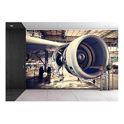 Engine of The Airplane Under Heavy Maintenance - Removable Wall Mural | Self-Adhesive Large Wallpaper - 100x144 inches