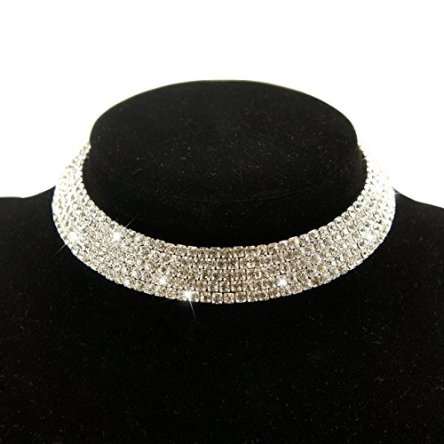 Fit&wit Bridal Wedding Jewelry Crystal Rhinestone Collar Choker Necklace Silver