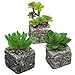 MyGift Set of 3 Decorative Green Realistic Mini Succulent Plants w/Brown Stone Pots