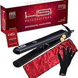 HSI Professional Glider | Ceramic Tourmaline Ionic Flat Iron Hair Straightener | Straightens &amp; Curls with Adjustable Temp | Incl Glove, Pouch, Travel Size Argan Oil Hair Treatment | Packaging Varies