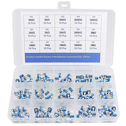 150 Pcs 15 Values 100 Ohm- 2M Ohm Variable Resistor Trimmer Potentiometer Assorted Kit