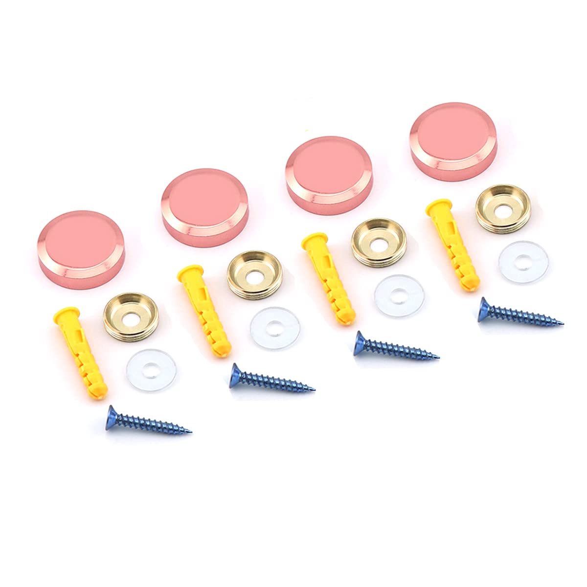 Copper Mirror Screws, Dia. 16mm Furniture Inclined Plane Standoff Screw Decorative Cap Covers, Mirror Self-Tapping Screws Cap Nail, Rose Gold, 4 Pcs