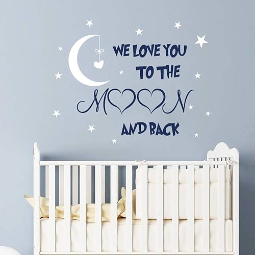Amazon Com We Love You To The Moon And Back Wall Decal Nursery Quote Decal Moon And Stars Vinyl Sticker Moon Nursery Decal Nursery Wall Decor Quotes Baby Boy Room Wall Decals Vs58 Handmade