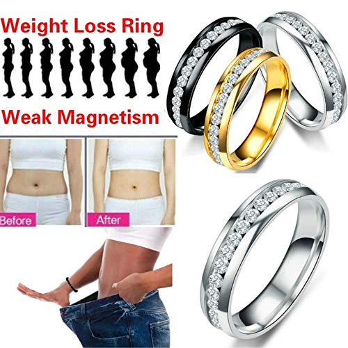 QiQiFanFan Crystal Ring Healthcare Weight Loss Ring Slimming Healthy Stimulating Acupoints Gallstone Ring Magnetic Therapy Gold 9