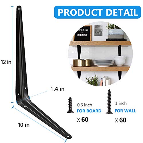 20 Pack Shelf Brackets 12 inches, Heavy Duty Black Iron Metal Floating