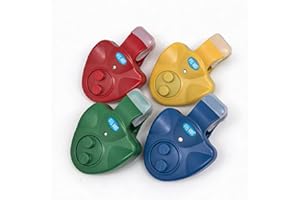 FISHNU Fishing Bite Alarm with Sound & LED Indicator, Multicolour, Pack of 4, Clip-on Mounting, Battery Powered, Portable for