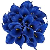 JUSTOYOU 20pcs Artificial Calla Lily Real Touch Flower for Bride Wedding Home(Blue)