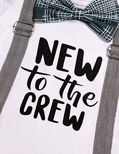 Newborn Baby Boy Clothes New to The Crew Letter Print Romper Long Pants Hat 3PCS Outfits Set Breathable and Soft (J-White, 0-3 Months) - Thumbnail 3