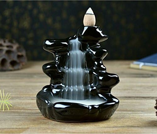 YZGS Porcelain Ceramic Glaze Smoke Cone Burner Backflow Incense Censer Tower Holder For Home Car Decor Buddhist Yoga Meditation GSLS