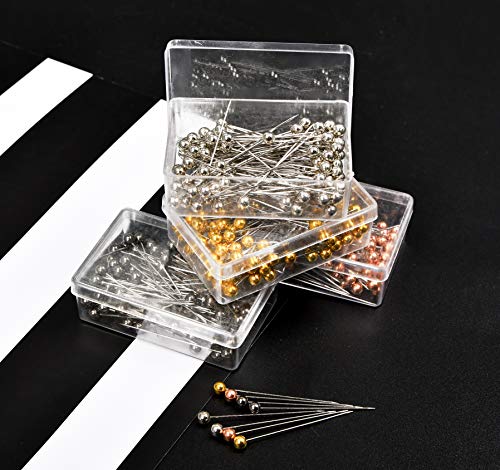 Sewing Pins,Multicolor Ball Plastic Head Pins Straight Quilting Pins for Dressmaker Jewelry Craft Decoration with Transparent Cases-4 Colors