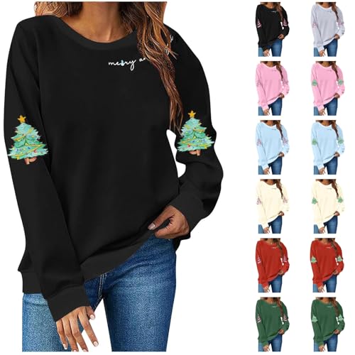 christmas jumpers for women ukChristmas Jumpers for Women Uk Stylish Xmas Trees Long Sleeve Sweatshirts Merry Christmas Print Pullover Tops Funny Crewfootball xmas jumperchristmas jumper wonen