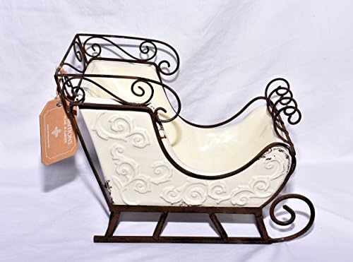 Santa Sleigh New 12" Metal & Ceramic Ornate Vintage Look Candy, Potpourri Decorative Holiday Statue Figure