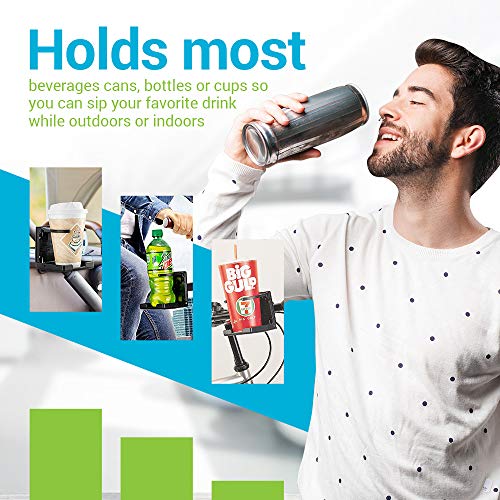 Serenily Universal Drinking Cup Holder - Portable Tumbler Beverage Bracket - No Spill with Secured Angled for Strollers Walkers Bicycles & Wheelchairs