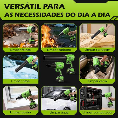 YARUIKE Soprador de folhas sem fio, soprador de folhas portátil com 2 baterias de 4,0 Ah, sopradores de folhas leves para limpeza de pátios, cuidados com o gramado, folhas, poeira