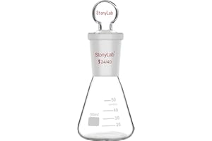 stonylab Glass 24/40 Erlenmeyer Flask with Stopper, 50 ml Borosilicate Glass Heavy Wall Flask with 24/40 Standard Taper Outer