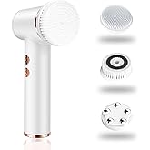 4 in 1 Facial Cleansing Brush, Electrical Face Wash Brush with 5 Speed Adjustable, IPX6 Waterproof Portable Face Scrubber for Deep Cleansing, Exfoliating, Removing Blackhead, Massaging (White)