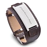 Personalize Custom Free Engraved Brown Black Leather Stainless Steel Bracelet Cuff For Men Women (Brown Leather & Silver)