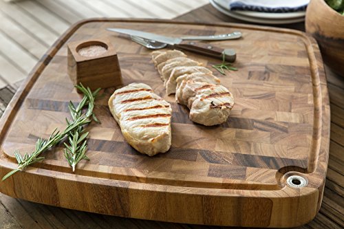 Ironwood Gourmet Acacia Wood Cutting Board With Juice Channel, Carolina Thick Square Chopping Board, 18