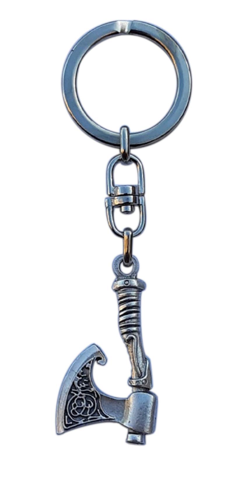 Eurofusioni Viking Axe Keyring, Silver Plated Talisman for Strength and Protection, Italian Craftsmanship, Unique HandMade Keychain - Pendant H 1.57 in
