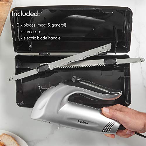 VonShef Electric Knife 10 Inch Serrated Carving Knife Set with