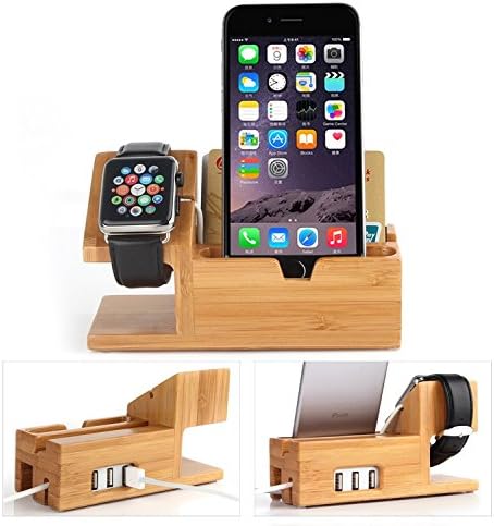 Great Looking Power Station with Built-in 3-USB Inputs Crafted from Top Quality Bamboo Wood For Apple Watch 38mm, 42mm and iPhone 7/6/6s/5/5s/PLUS, Samsung Galaxy, Samsung Note. Limited Supply.