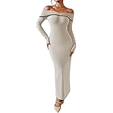 Pink Queen Off Shoulder Bodycon Dress for Women 2025 Sexy Fall Winter Long Sleeve Slim Fitted Cocktail Party Formal Dresses