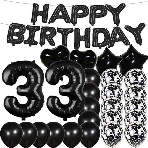 贈答品 33歳の誕生日デコレーションパーティー用品 ブラック数字33バルーン 33歳のホイルマイラーバルーン ラテックスバルーンデコレーション 写真撮影用小道具 女性 女の子 男性