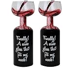 (Set of 2) Hilarious Wine Lovers Bottle w/Glass On Top - No Need To Refill