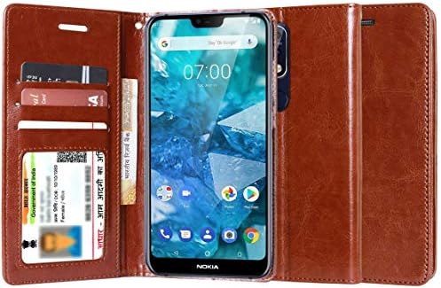 Unistuff® Flip Cover with 1 ID Card Slot, 1 Cash Slot, 2 Debit/Credit Card Slot for Nokia 7.1 (Executive Brown, Artificial Leather, 63927)