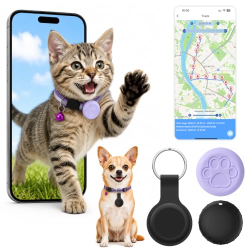 GPS Locator Dogs, GPS Cats Compatible with iOS and Android Systems, GPS Collar Dogs/Cats Without Subscription, Global Real-Time Positioning, IPX6 Resistant, for Small Dogs and Cats