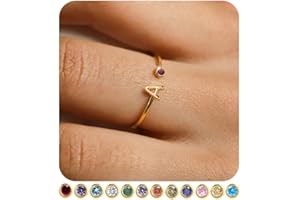 FUNEIA Initial Birthstone Rings for Women Non Tarnish Trendy Stackable Dainty Gold Letter Adjustable Emerald Green Cubic Zirconia Ring for Mothers Daughter Birthday Bridesmaid Gifts Jewelry