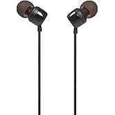JBL Tune 110E - in-Ear Headphones - Black | JBL Pure Bass sound, 1-button remote with microphone, Tangle-free flat cable