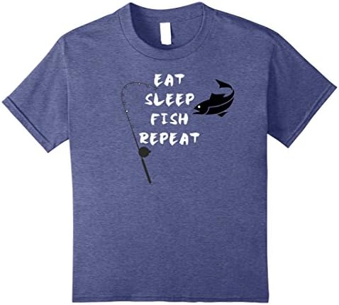 Kids Fishing T-Shirt Eat Sleep Fish Repeat Tee Gift Shirt 10 Heather Blue