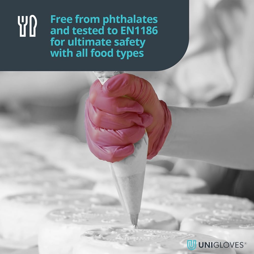 UNIGLOVES Burgundy Pearl Nitril-Untersuchungshandschuhe - vielseitig einsetzbar, puderfreie und latexfreie Einweghandschuhe - Box mit 100 Handschuhen, Burgunderrot, Groß (GP0124) 6